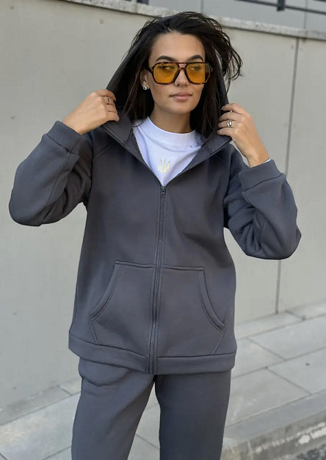 Зип худи женское оверсайз Графитовый 46/48 Харьков - изображение 1