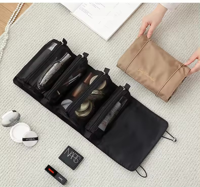 Косметичка для макіяжу портативна, 4 знімних відділення на липучках, чорна Кам'янець-Подільський - фото 5