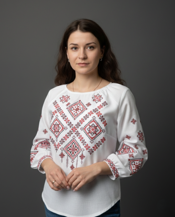 Жіноча натуральна біла вишиванка Заграва червона Київ