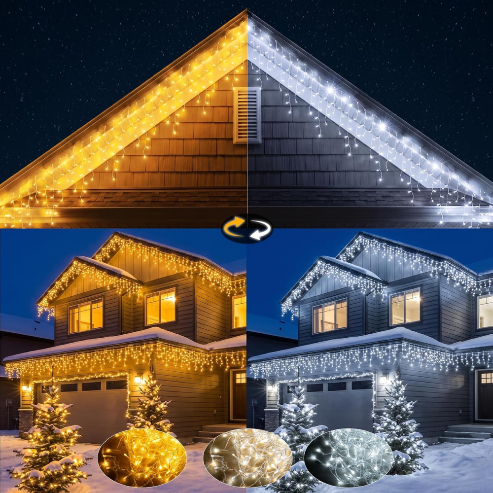 Уличная рождественская LED-гирлянда «Сосульки» SIONVO 10 м, 280 LED, 3000K, пульт, 8 режимов, таймер, IP44 Киев - изображение 2
