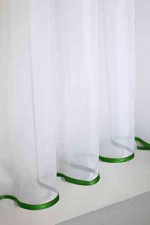 Кухонний комплект VR-Textil № 058к шторки і тюль з ламбрекеном салатовий з білим 270х170 см (50-497) Київ