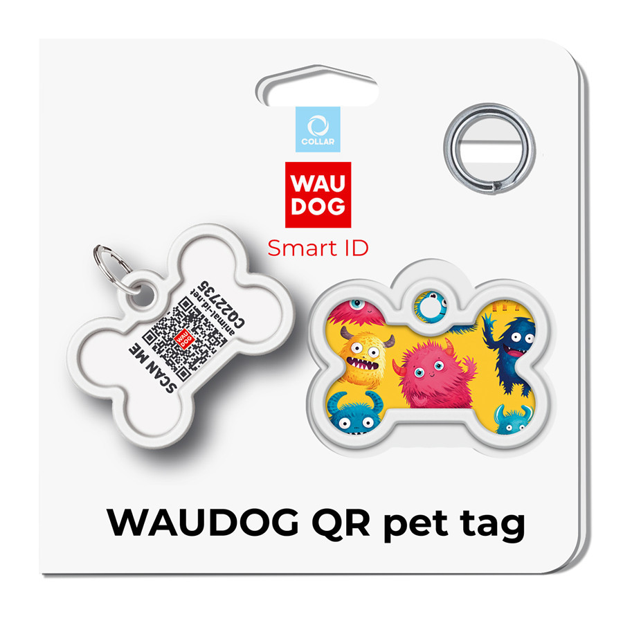Адресник для собак и котов металлический WAUDOG Smart ID с QR паспортом, рисунок 