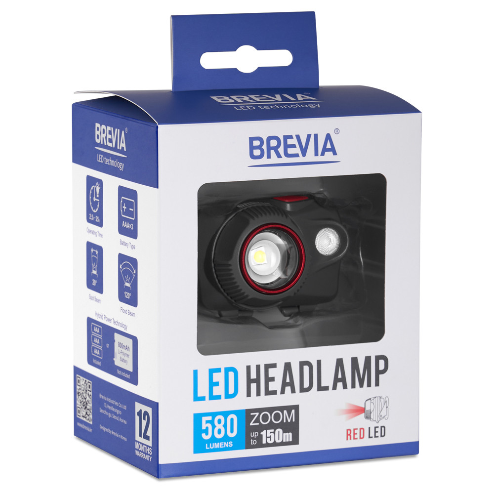 Ліхтар налобний Brevia 580Lm, Focus Control, 3xAAA, IP64 білий/червоний Львів - фото 7