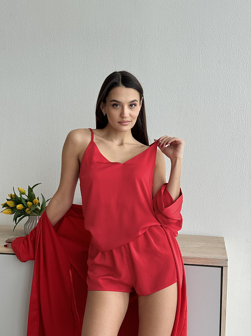 Піжама шовкова жіноча із шортами Червоний XS/S Харків - фото 9