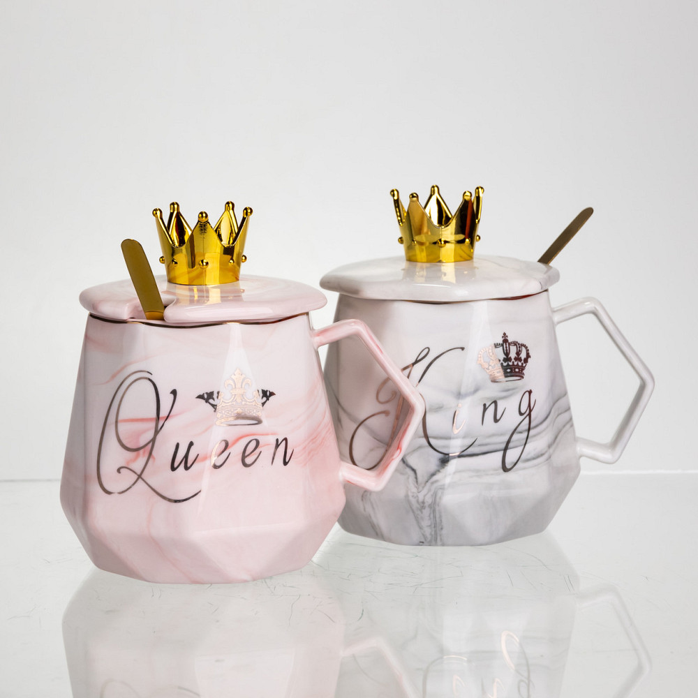 Парные фарфоровые чашки Queen&King с крышкой и ложкой Киев - изображение 4