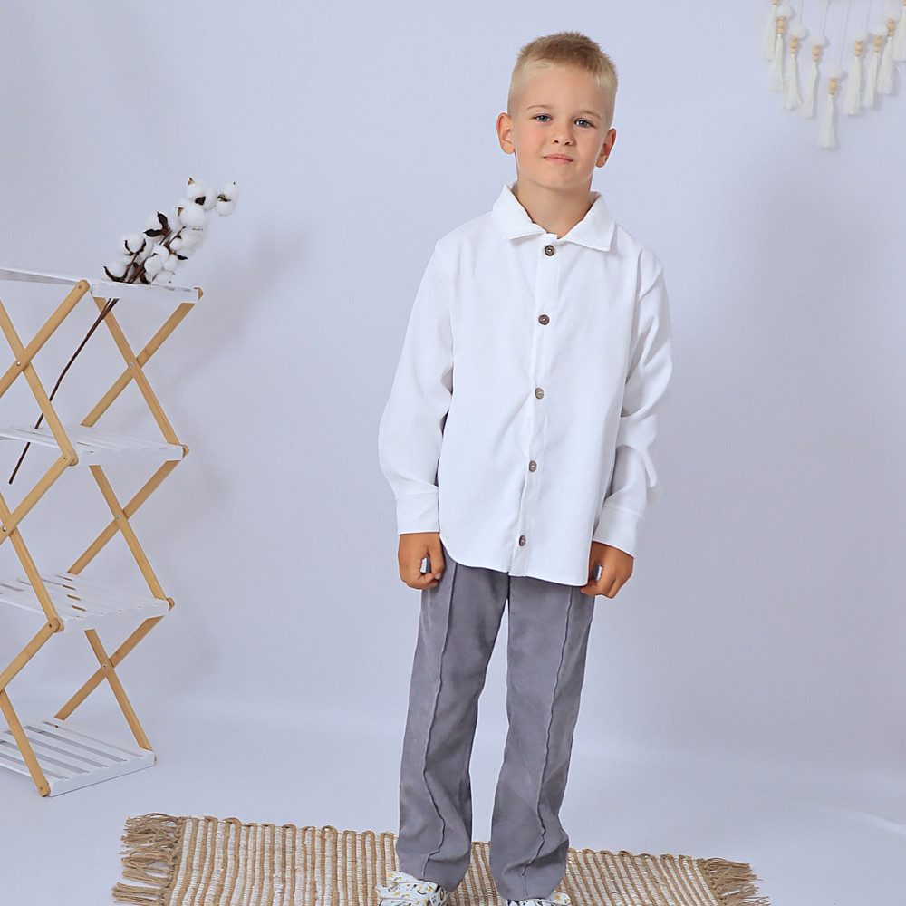 Вельветовий костюм для хлопчика/ костюм до школи сорочка біла + штани сірі 152 Кам'янець-Подільський - фото 1