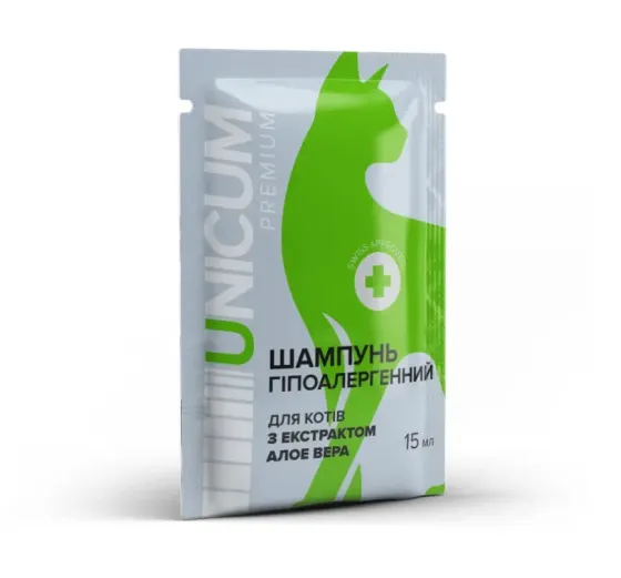Гипоаллергенный шампунь UNICUM premium для кошек с экстрактом алоэ вера 15 мл Винница