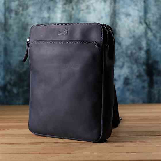 Практичная мужская сумка через плечо из винтажной натуральной кожи Синий (SHVIGEL) Киев