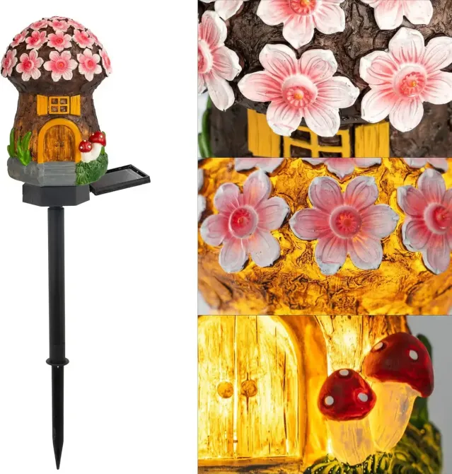 Садовый фонарь 43 см в грунте в виде гриба с солнечной панелью Сказочный домик Коломия - фото 6