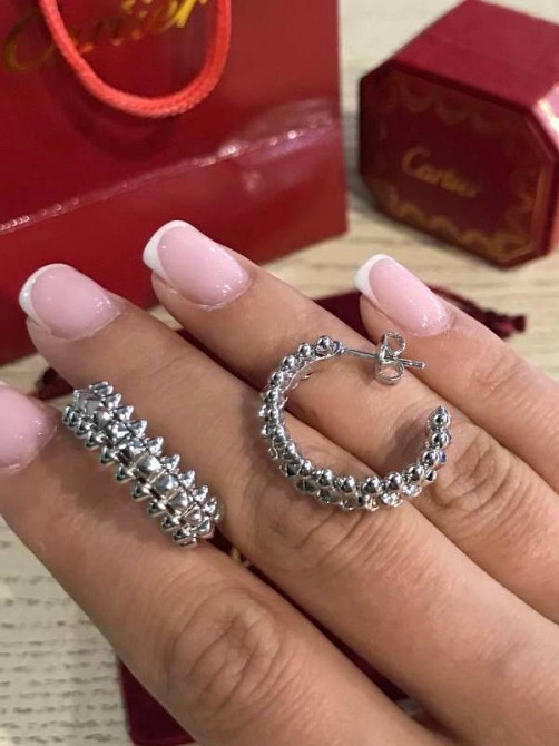 Cartier серьги полукольца с зубчиками напыление белым золотом Одесса - изображение 7