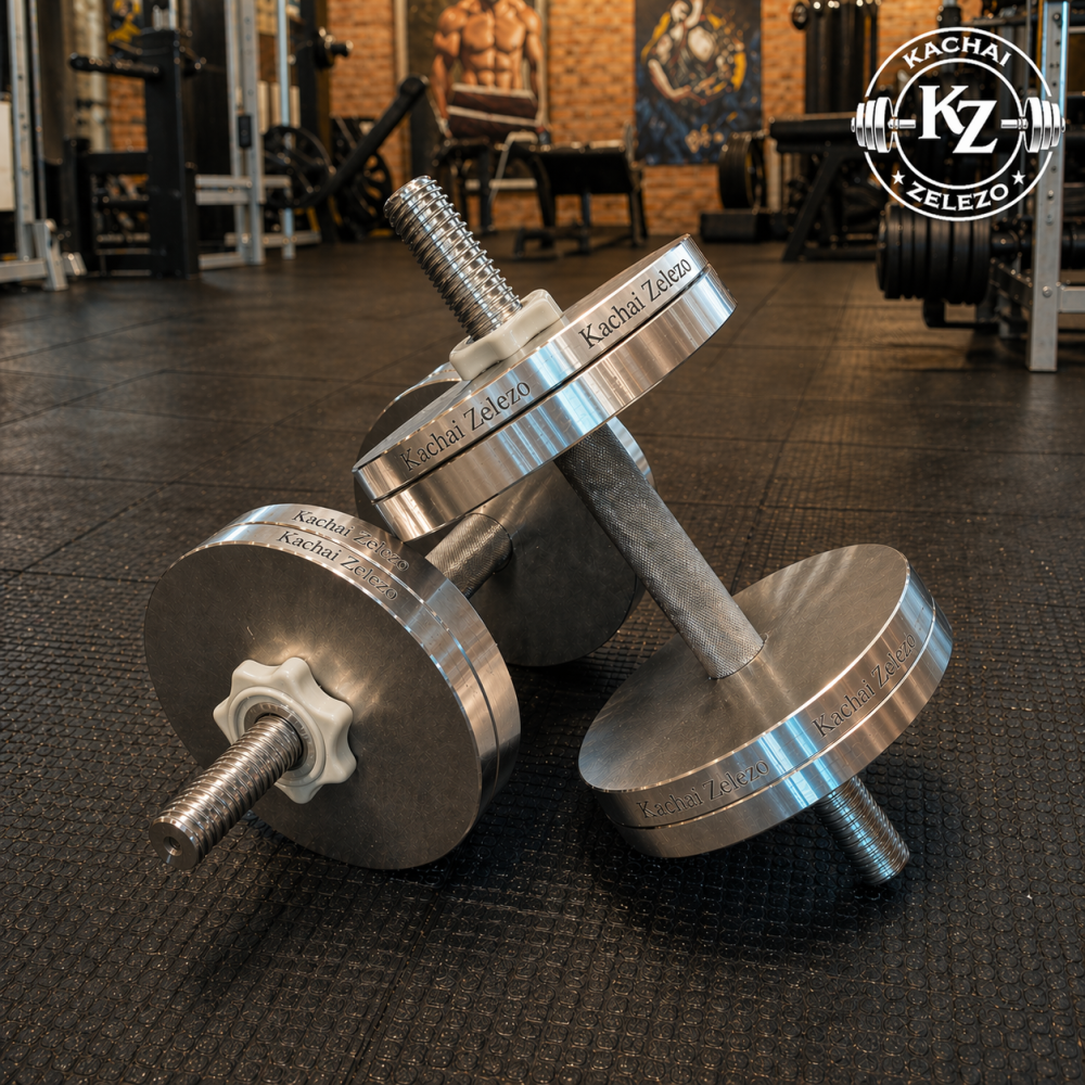 Гантелі набірні 2 по 14 кг металеві без покриття Kachai Zelezo Iron Pro Київ - фото 12