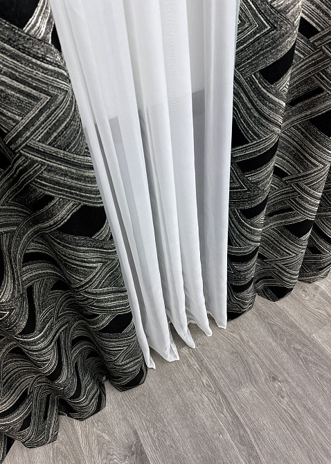 Комплект штор на люверсах VR-Textil Жаккард Mystery № 1629ш Серый с черным 150х280 см 2 шт (37-180) Киев - изображение 8