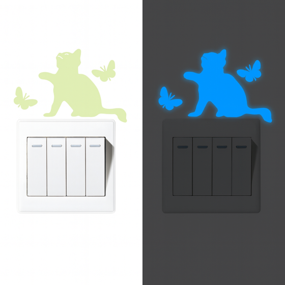 Фосфорна наклейка Кіт з метеликами 10 на 10 см блакитний Київ