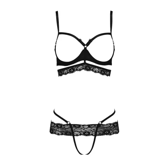 Комплект білизни Passion Exclusive SARIA SET OpenBra XXL/XXXL black, стрепи, відкритий ліф, стрінги Львов