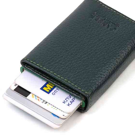 Картхолдер унісекс у три складання з автоматичним механізмом з натуральної шкіри флотар CANPELLINI 21932 Зелений Київ