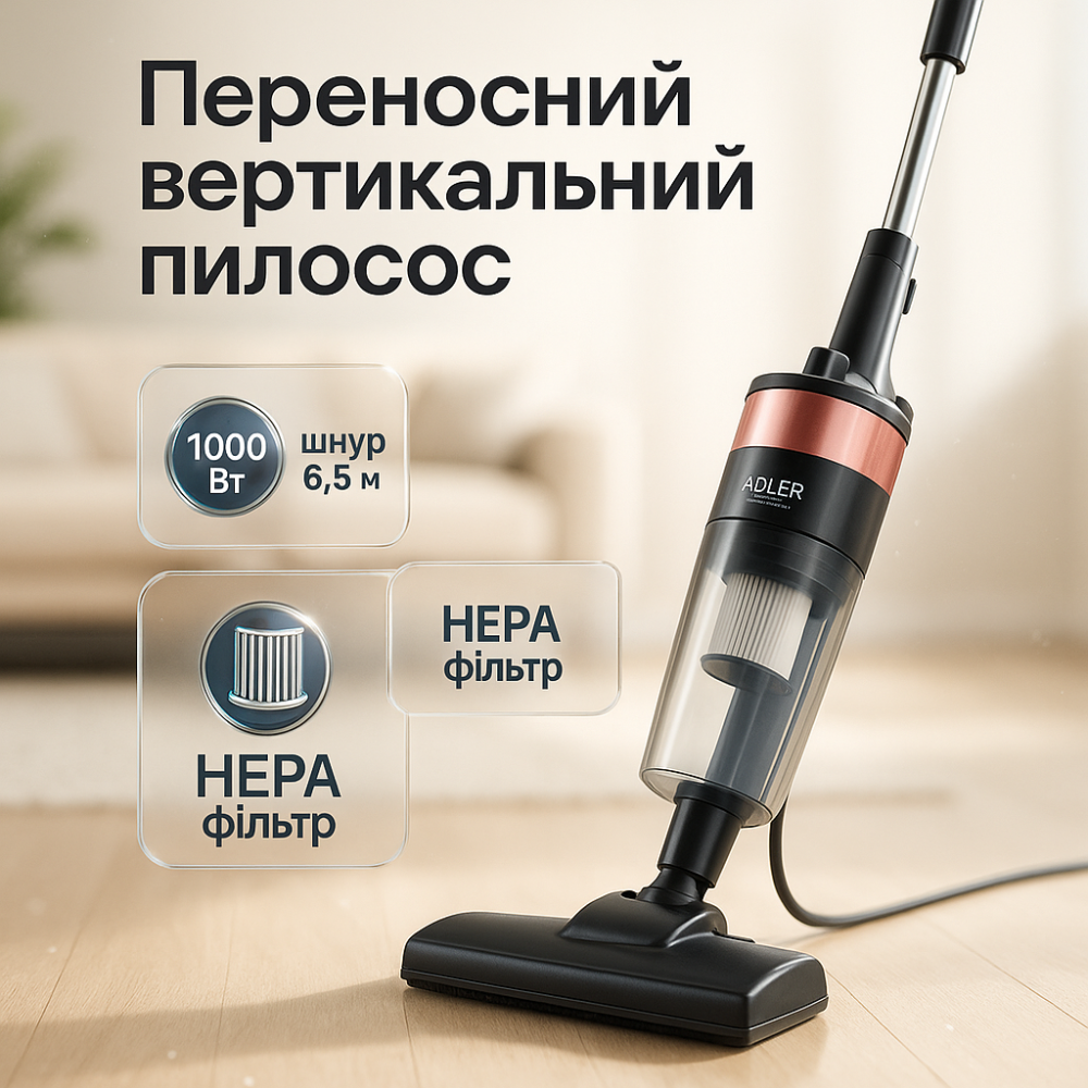 Мощный ручной пылесос для дома Adler AD 7049 800Вт, Вертикальный пылесос с турбощеткой CG-72 Львов - изображение 3