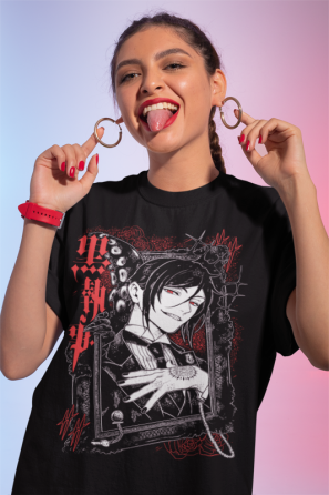 Футболка для хлопчика з аніме принтом Блакк Бутлер Кіел Пхантомхіве оверсайз (зріст від 165 до 180) Чорний AnimeJ0281m Дніпро