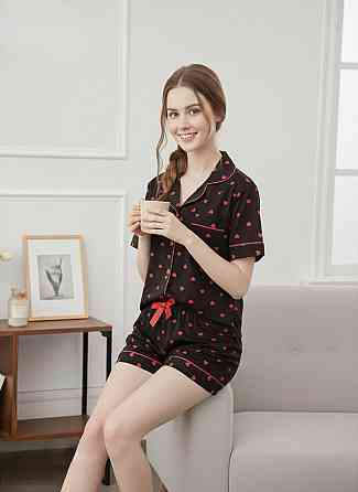 Женская трикотажная пижама двойка с сердечками Черный, 44 Одесса