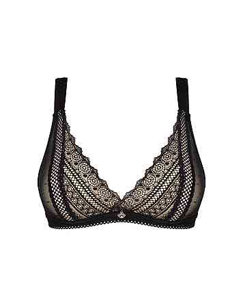 Кружевной бюстгальтер с треугольной чашкой Obsessive Estiqua bra M/L, черный, широкие лямки Sex Aura Киев