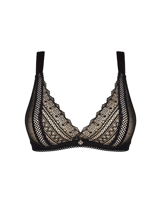 Кружевной бюстгальтер с треугольной чашкой Obsessive Estiqua bra M/L, черный, широкие лямки Sex Aura Киев - изображение 3