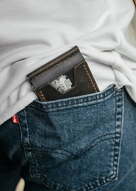 Чоловічий гаманець із натуральної шкіри, чорний місткий гаманець, чоловічий на кнопці гаманець із Crazy HorseMasterSem Київ - фото 7