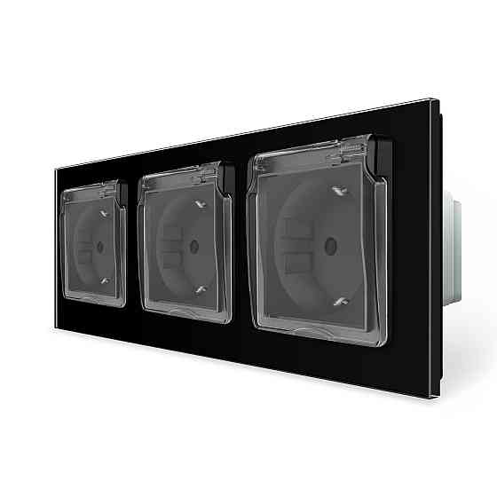 LIVOLO Потрійна електрична розетка вологозахисна з кришкою IP44 з заземленням, LIVOLO, чорна, с Коломыя