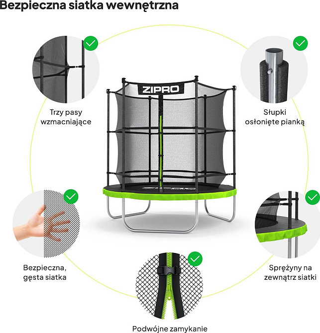 Батут Zipro Jump Pro с внутренней сеткой 6 футов 183 см черно-зеленый Киев - изображение 6