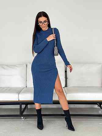 Женское романтическое вязаное платье в длине меди двойная вязка акрил+шерсть Джинс Одесса