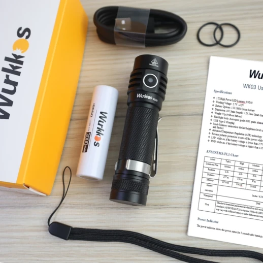 Фонарь ручной Wurkkos WK-03 TIR Luminus SST40 1800лм USB Type-C с аккумулятором Wurkkos 3000mAh Черный Киев