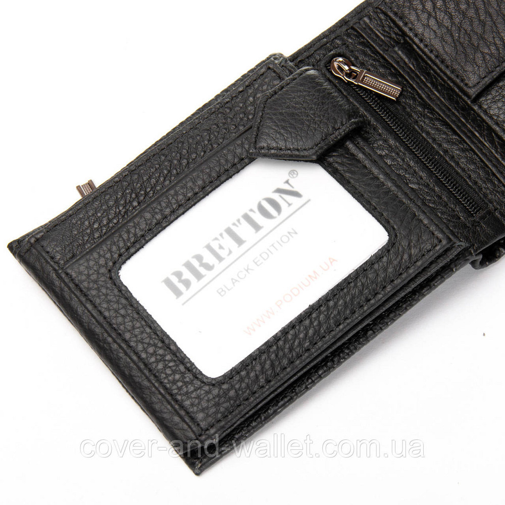 Чоловічий портмоне середнього розміру з натуральної чорної шкіри з тисненням під крокодила Bretton Київ - фото 5