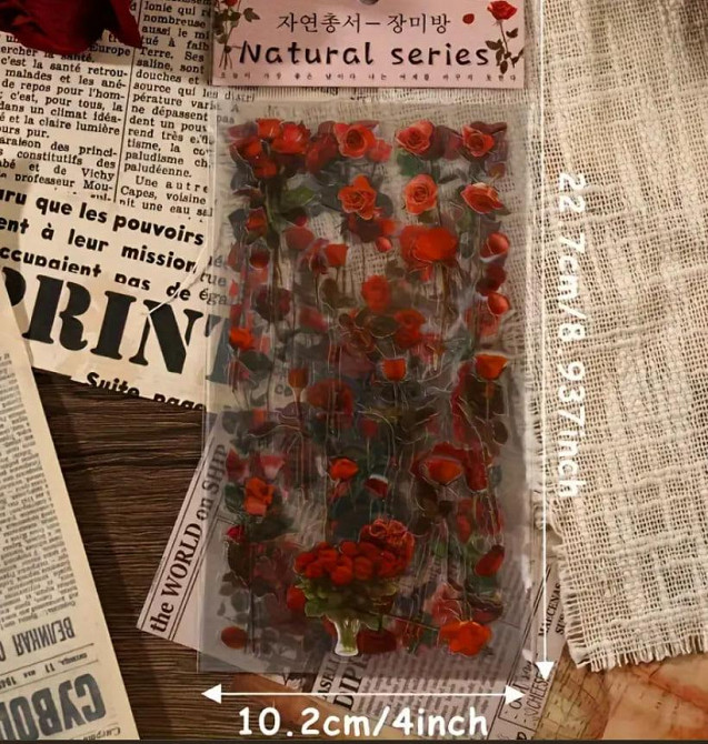 Глянцевые наклейки с красными розами, 6 листов, самоклеящиеся ПВХ-стикеры с блестящим покрытием для  Киев - изображение 3