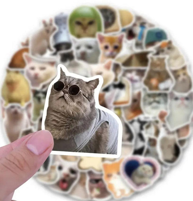 Стикеры с котами. Водонепроницаемые виниловые эстетические наклейки, набор 50 штук. Киев - изображение 3