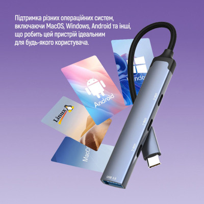 Концентратор ColorWay USB-C 4-in-1 USB-C2.0х3/USB3.0 (CW-HUB07) Вінниця - фото 6
