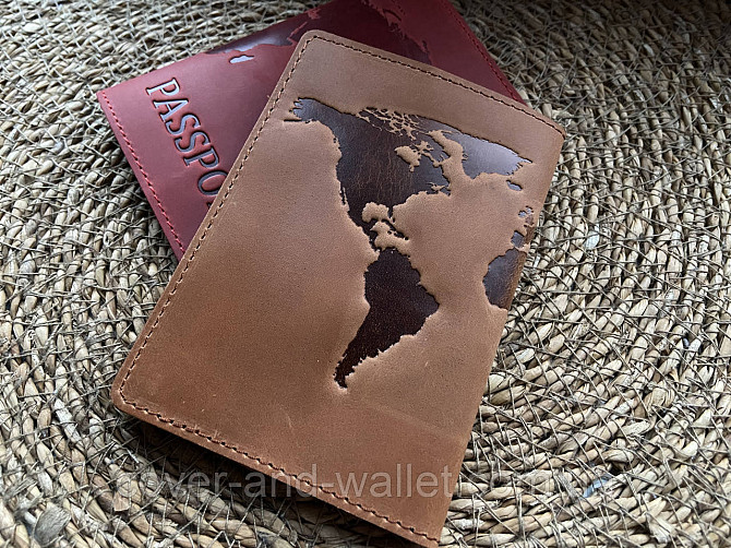 Кожаная обложка на паспорт карта мира желтого цвета ST Leather Киев - изображение 5