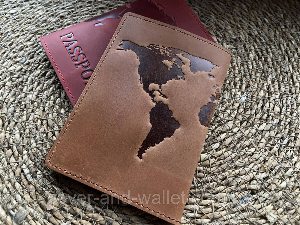 Шкіряна обкладинка на паспорт карта світу жовтого кольору ST Leather Київ - фото 5