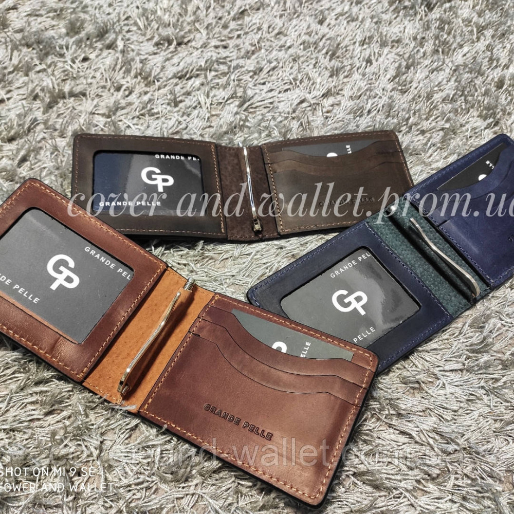 Кожаный зажим для денег с окном для документов Grande Pelle цвет терракота Киев - изображение 2