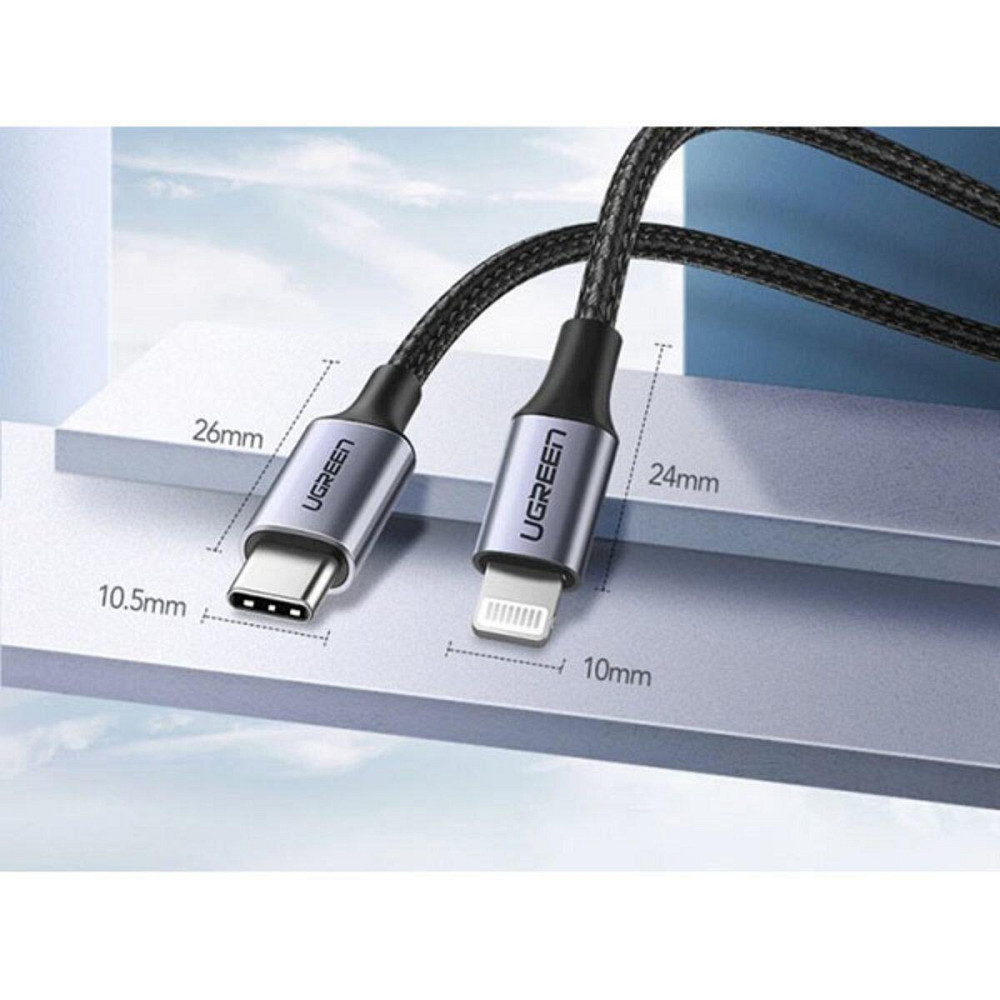 Кабель UGREEN US304 USB-C to Lightning M/M Cable Aluminum Shell Braided 1m (Black) (UGR-60759) Миколаїв - фото 4