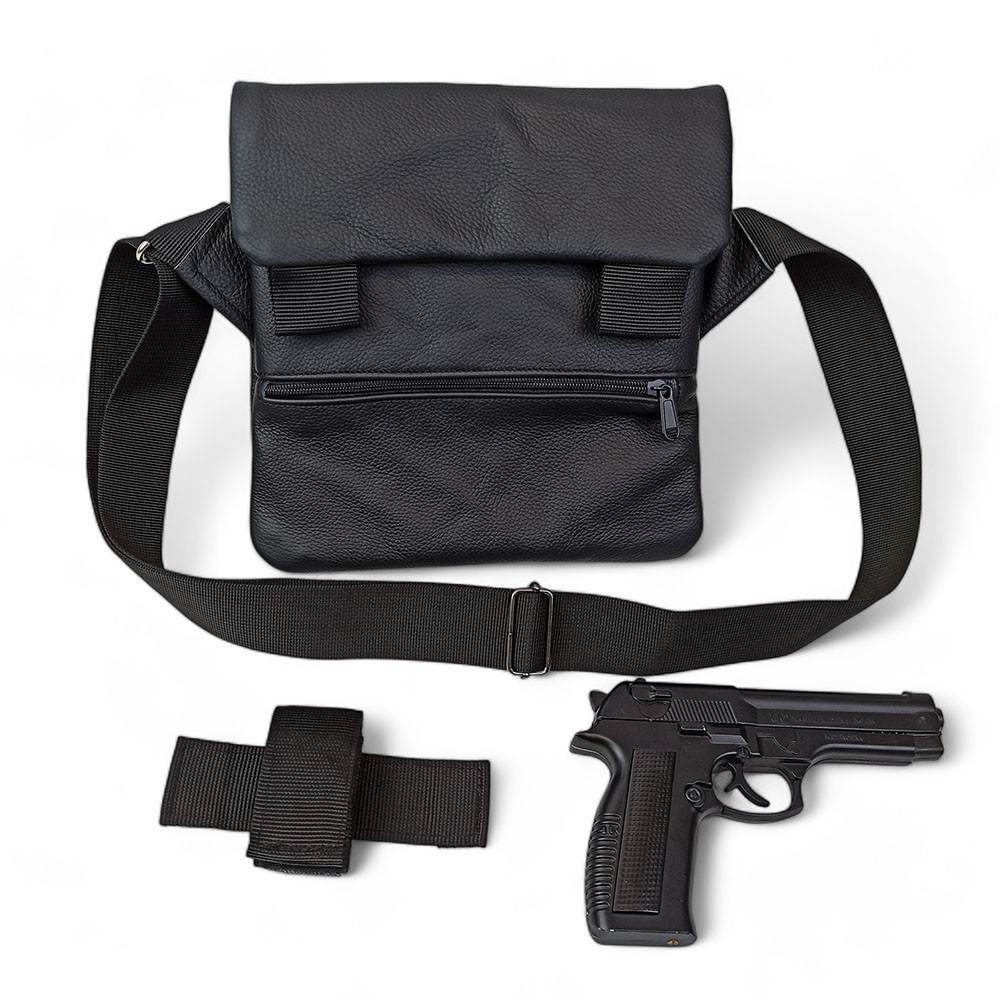 Сумка для прихованого носіння зброї з натуральної шкіри з кобурою, тактична барсетка месенджер через плече Київ - фото 2