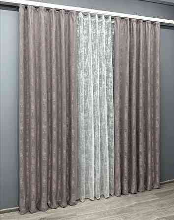 Комплект штор VR-Textil Жаккард Мрамор 200х270 2шт и Тюль 500х270 1210ш-1400т Серо-пудровый с белым 71-007/6 Киев