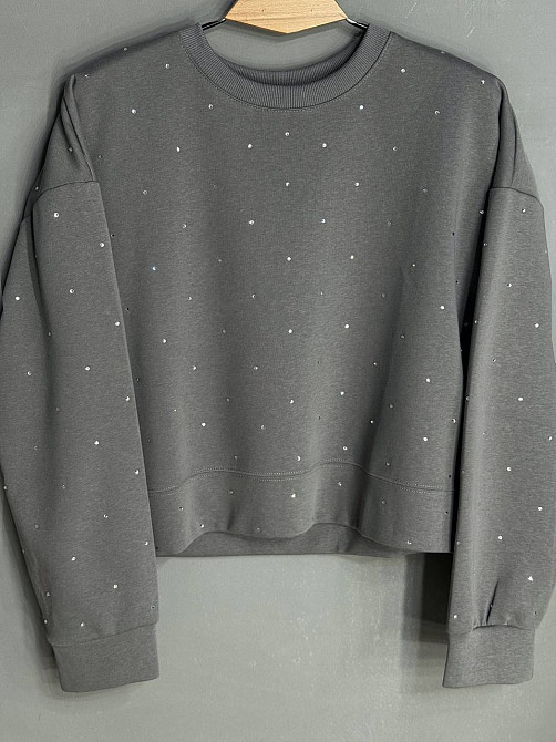 Світшот жіночий W 2950 oversize з розсипом камінців, сірий, one size Київ - фото 16