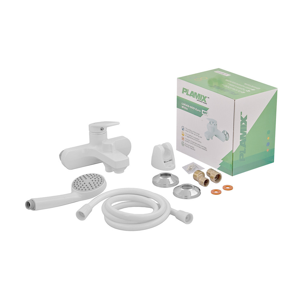 Змішувач для ванни Plamix Lucas-009 EURO SET білий зі шлангом, лійкою та кронштейном (PM0708) Харків - фото 3
