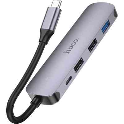 Концентратор HOCO USB-C to HDMI+USB3.0+2xUSB2.0+PD HB27 Metal Gray (6931474769329) Вінниця