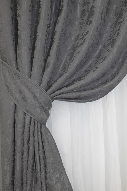 Комплект готовых штор VR-Textil Лен мрамор Pavliani ХО № 1264ш Серый 100х280 см 2 шт (31-162) Киев - изображение 5