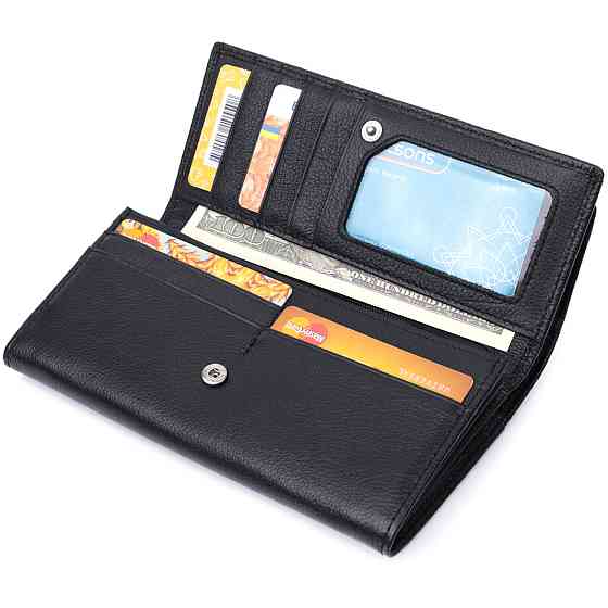 Функциональный женский кошелек с двумя клапанами из натуральной кожи ST Leather 22696 Черный Киев