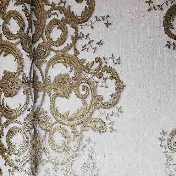Шпалери метрові вінілові на флізелін дизайнерські Erismann Elle вензелі золотисті структурних на молочному Київ