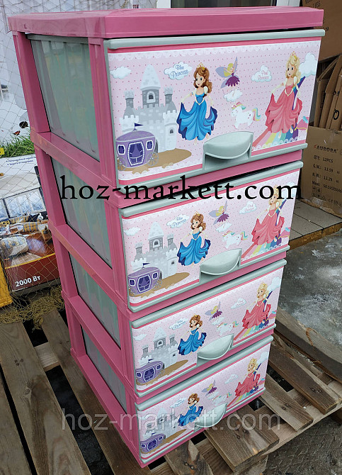 Комод пластиковий тумбочка для іграшок "Принцеси" рожевий Харків - фото 2