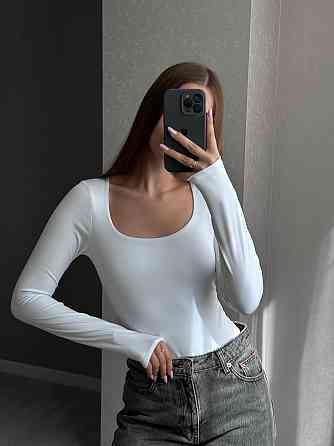 Женский базовый боди с длинным рукавом микродайвинг Белый Одесса