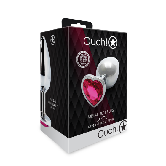 Анальна пробка - Ouch! Metal Butt Plug Large Silver/Rubellite Pink Sex Aura Київ