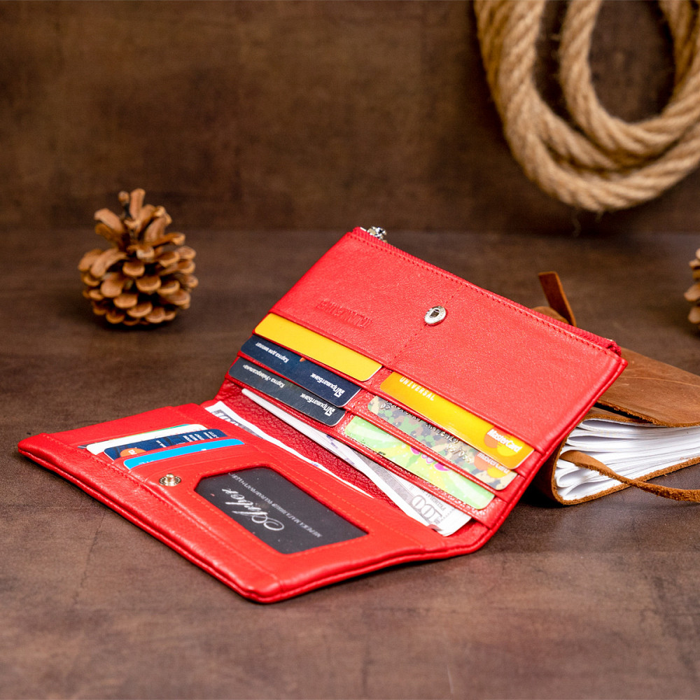 Вертикальний гаманець на кнопці жіночий ST Leather 19202 Червоний Київ - фото 3