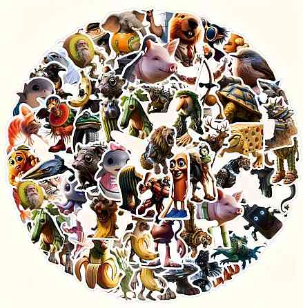 Набір паперових наклейок 100 шт «Тунг Тунг Сахур» – кумедні 3D персонажі з написами Київ